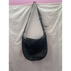 Leather Black Satchel/Crossbody with Adjustable Strap Front Pockets.